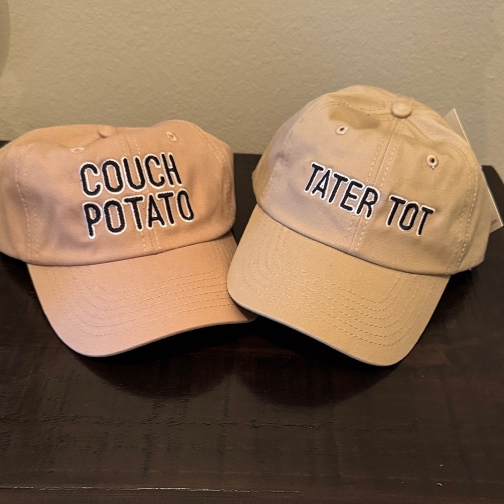 Tan Baseball Cap Set - Couch Potato & Tater Tot